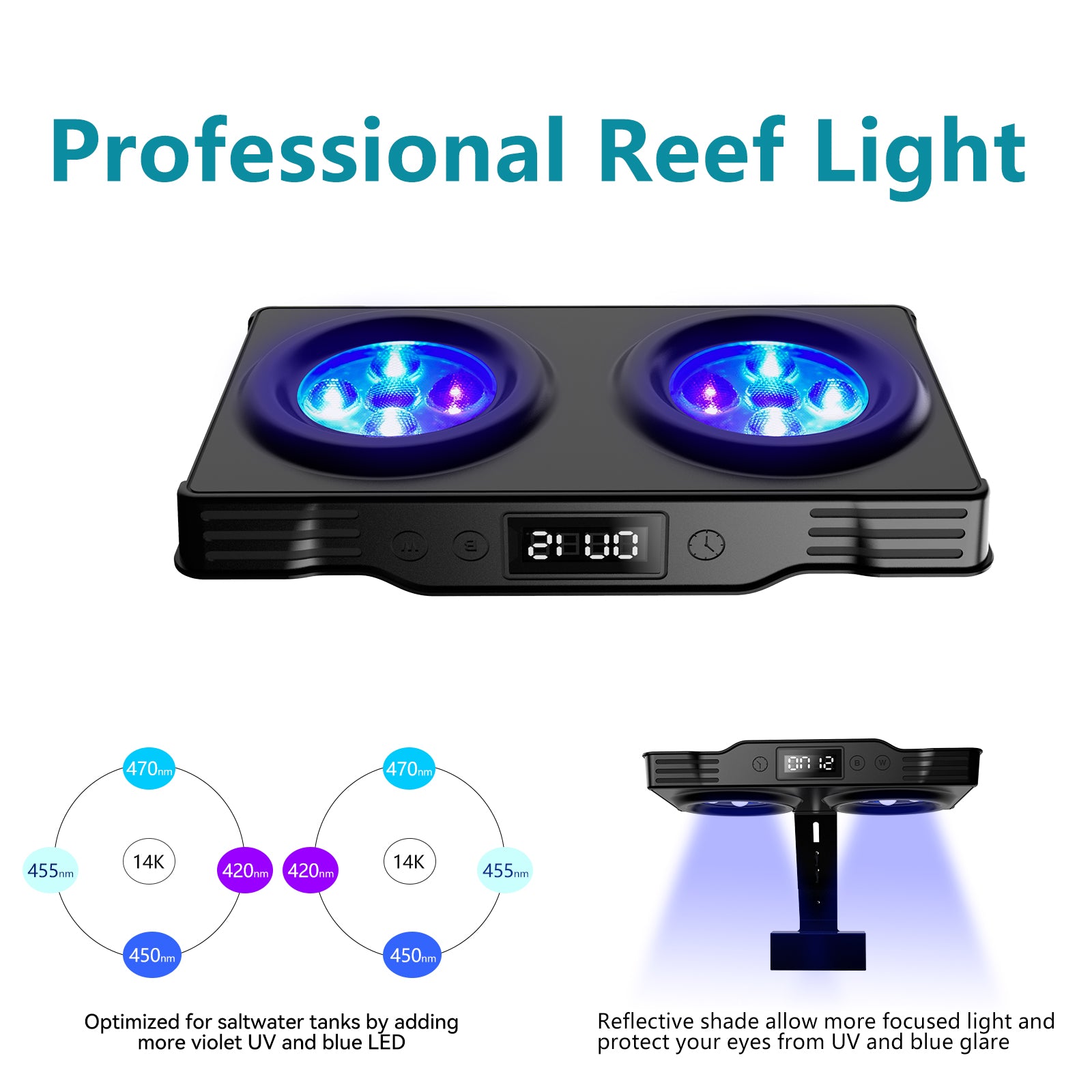 A035 Aquarium Light 35W-2 LED Channels-Dimmable-for 10"~18" or 20~50cm Coral Reef Fish Tank