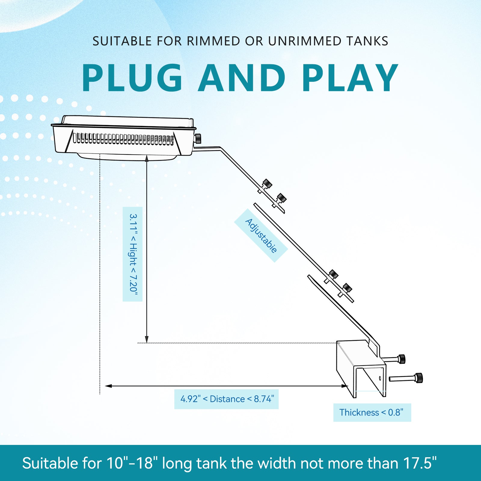 A035 Aquarium Light 35W-2 LED Channels-Dimmable-for 10"~18" or 20~50cm Coral Reef Fish Tank